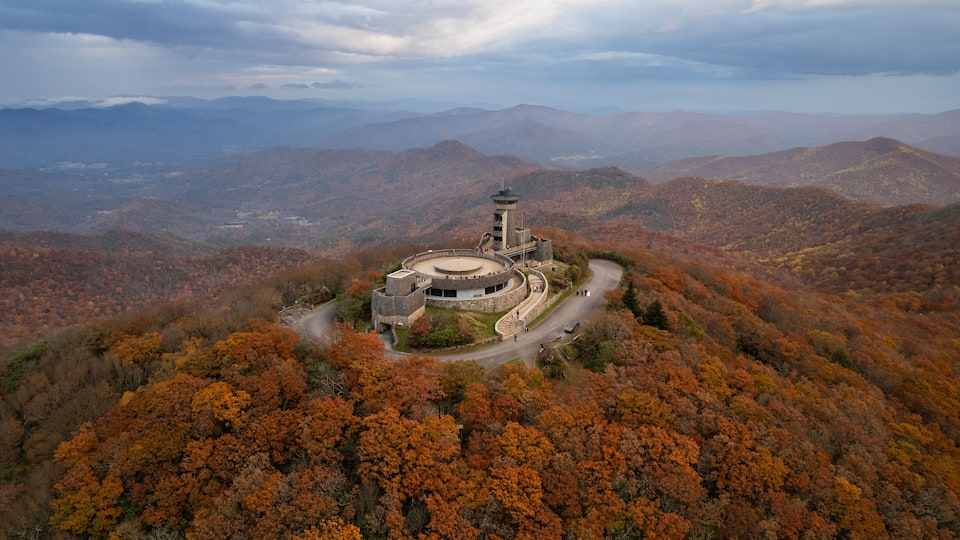 Aerial View of Brasstown Bald, Georgia in the Fall