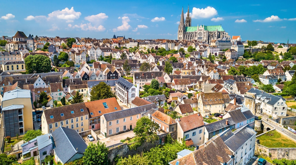 Aerial view of Chartres city with the Cathedral. A UNESCO world heritage site in Eure-et-Loir, France
