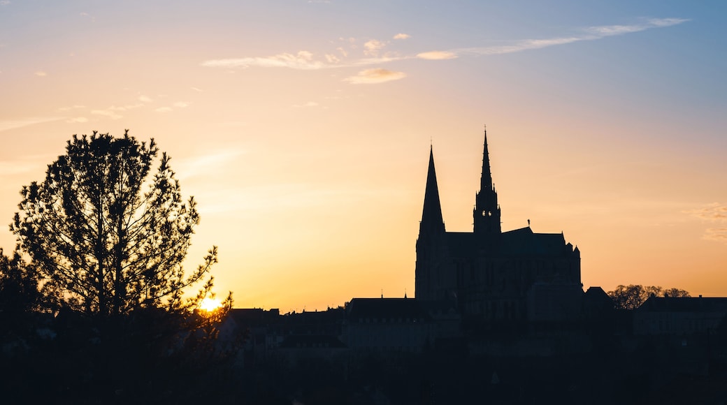 Chartres Cathedral, also called Cathedral of Our Lady of Chartres at sunset in France