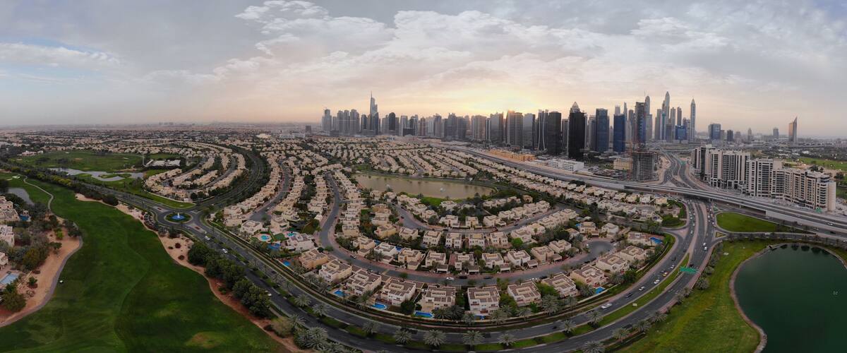 Dubai - sunset city, drone view