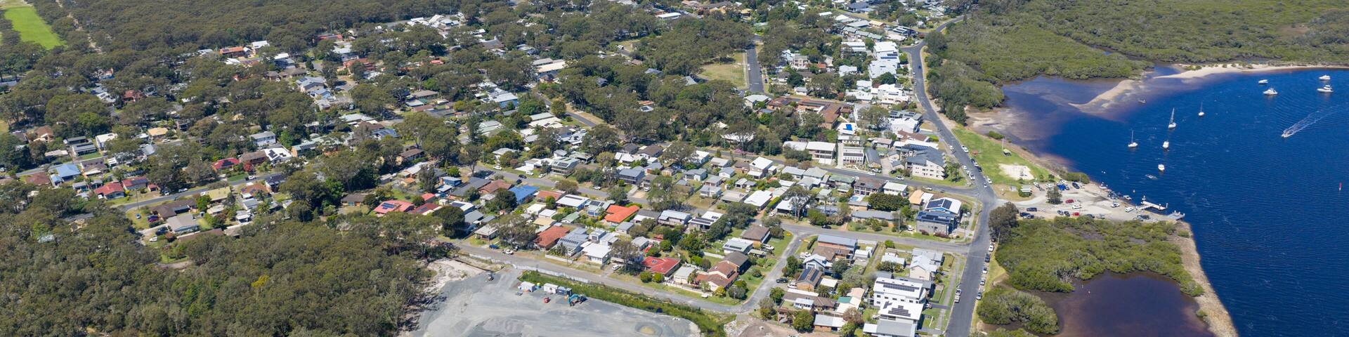 The New South Wales north coast town of Hawks Nest and Port Stephens.