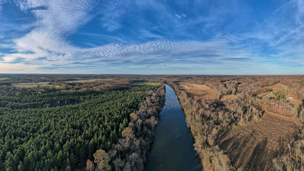 Panoramic overhead view of the Yadkin River in North Carolina