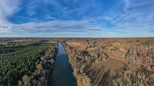 Panoramic overhead view of the Yadkin River in North Carolina