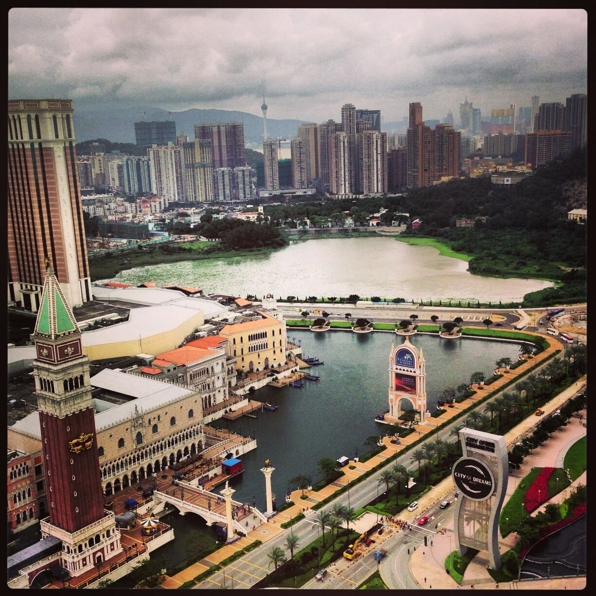 Shot from Conrad in Sands Cotai Centre. The shot over looks Cotai, Taipa with Macau in the background. Cotai, Macau