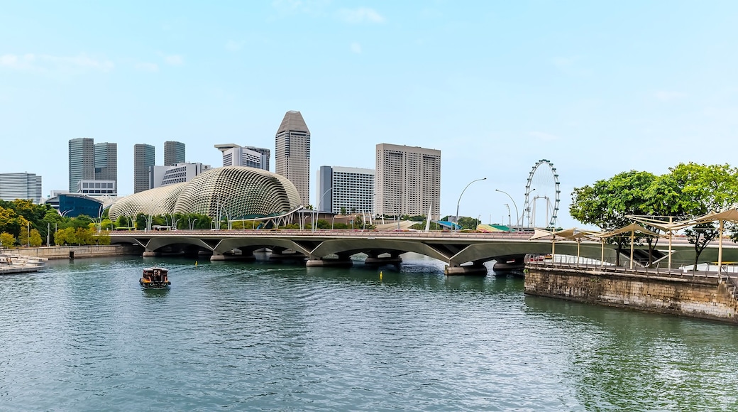 A panorama view down the Singapore river from the Anderson Bridge in Singapore, Asia