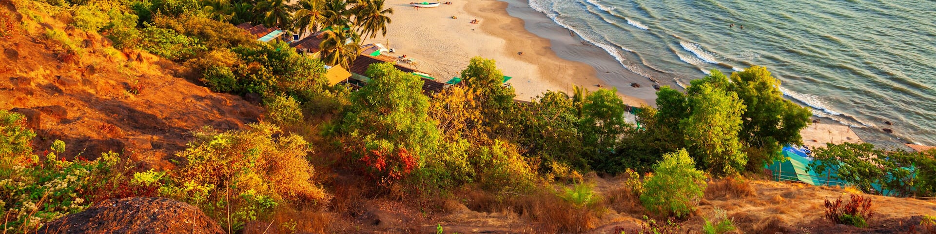 Arambol beach aerial panoramic view, Goa