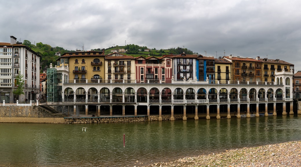 panorama view of the historic city center of Tolosa and the Oria River in the Spanish Basque Country