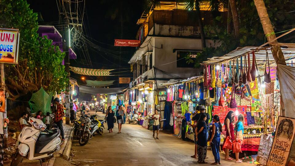 Nightlife & Street shops of Goa in Goa, India..