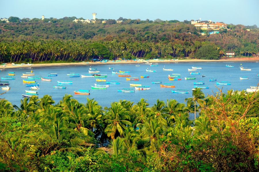 Beautiful panoramic view of Coco beach from Aguada-Siolim road in Goa (India)
