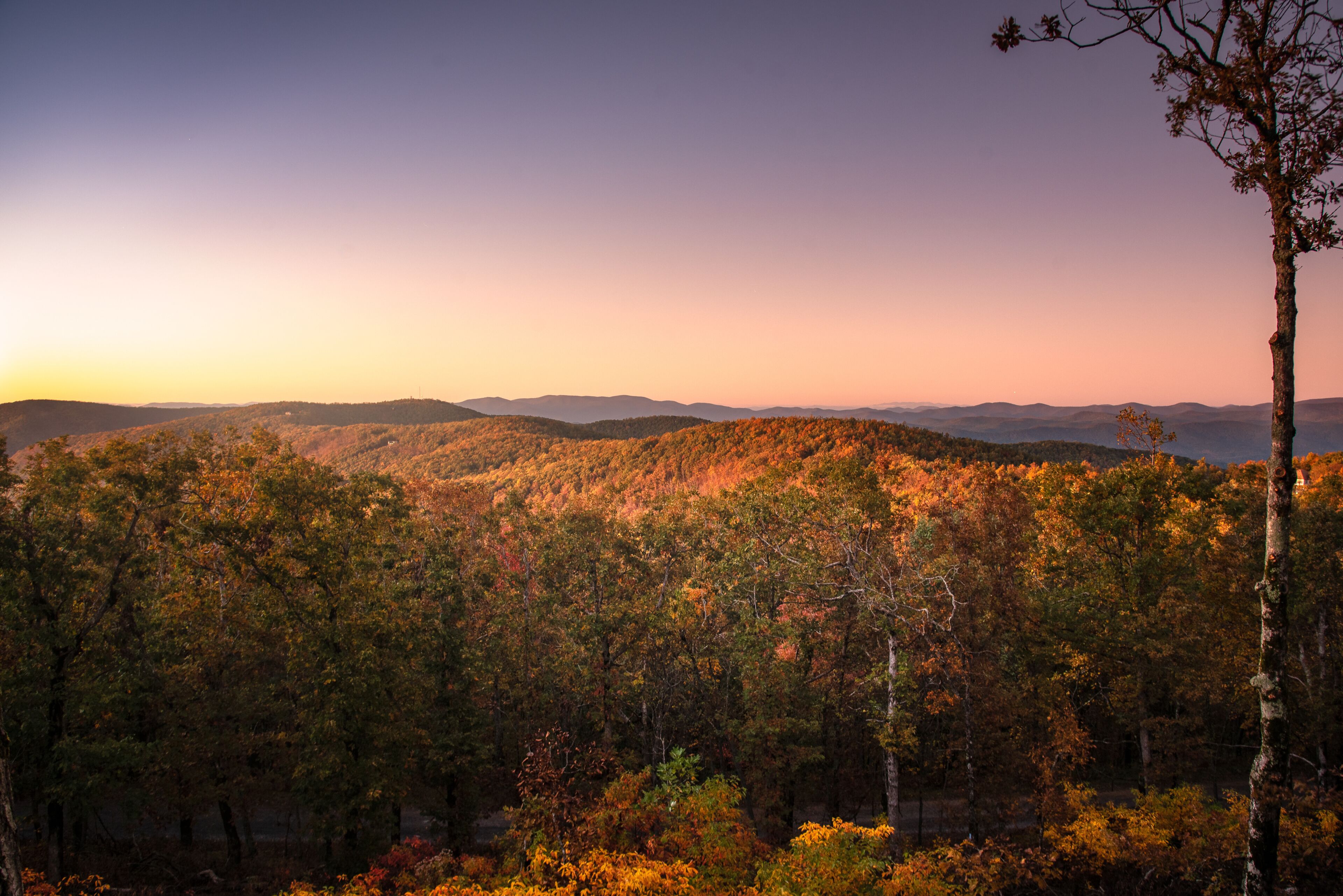 Dramatic sunset at Eagles Rest in Jasper Georgia during the fall