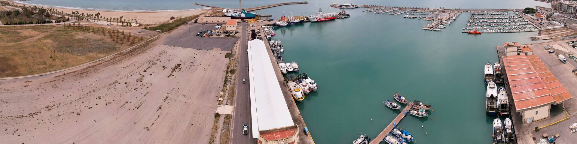Panoramic view of Burriana s main port in Spain on a cloudy cold winter afternoon and moody colors