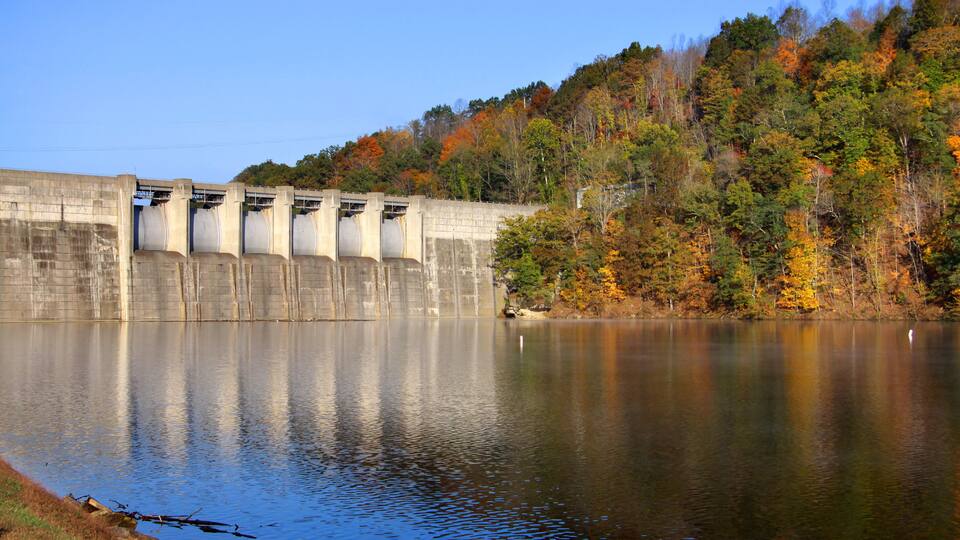 Sutton reservoir and dam in autumn time