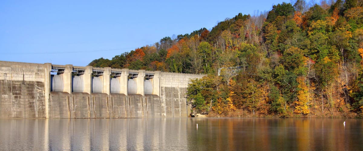 Sutton reservoir and dam in autumn time