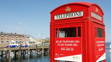 Harstad which includes a coastal town and signage