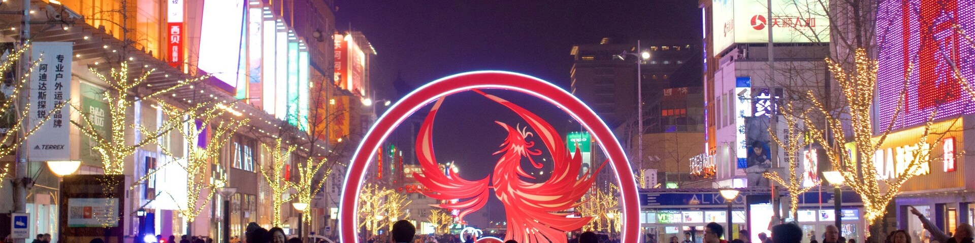 Wangfujing Street showing signage, city views and a city