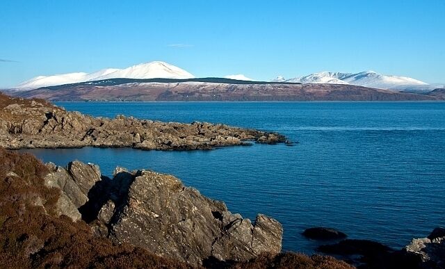 The South East Tip of Carradale Point With a snow capped Arran beyond.