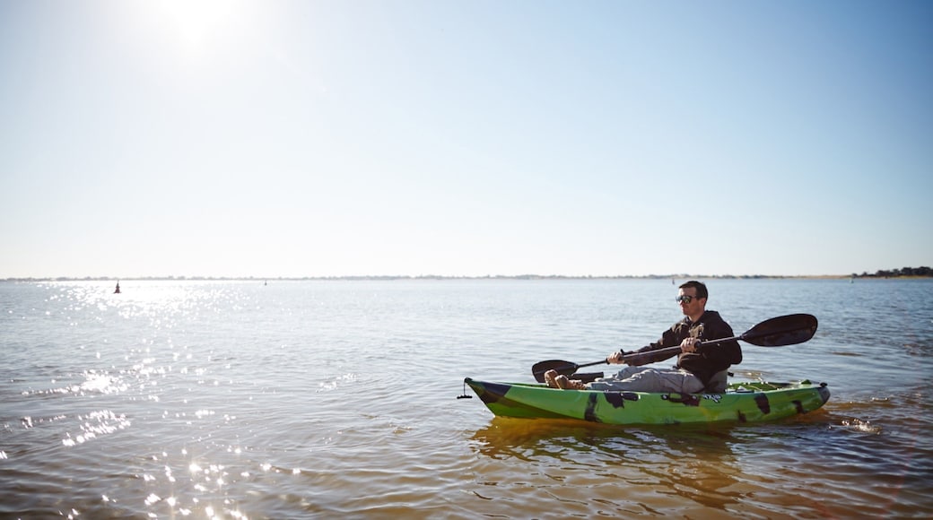 Swan Hill montrant vues littorales et kayak ou canoë aussi bien que homme