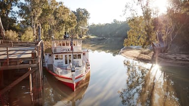 Swan Hill qui includes riviĂšre ou ruisseau et coucher de soleil