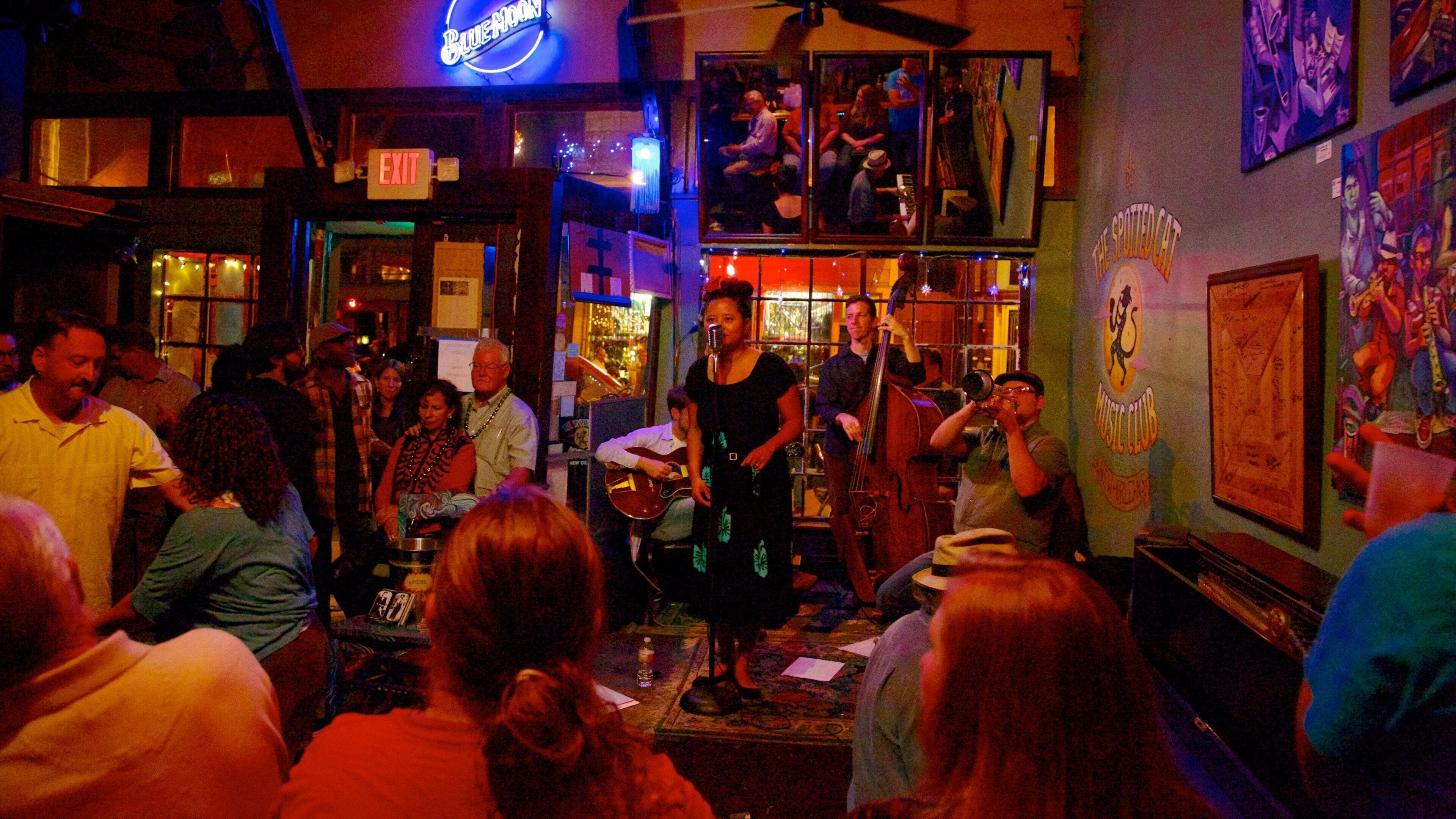 Clubs de Jazz de Frenchmen Street mostrando un bar, vistas interiores y arte escénica