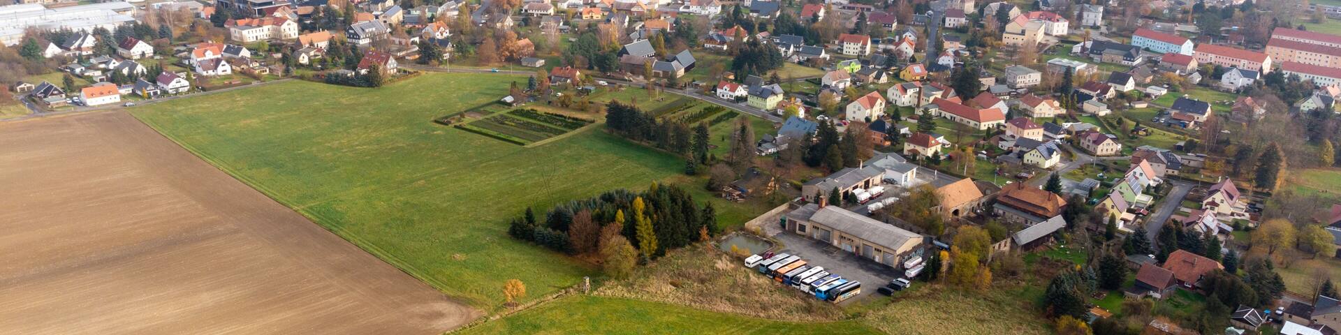 air view of Leutersdorf and the mountains nearby in saxony