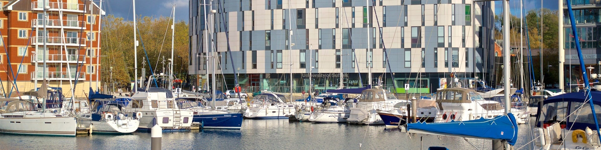University Campus Suffolk which includes a bay or harbor
