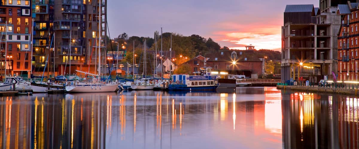 Ipswich Waterfront showing a bay or harbour and a sunset
