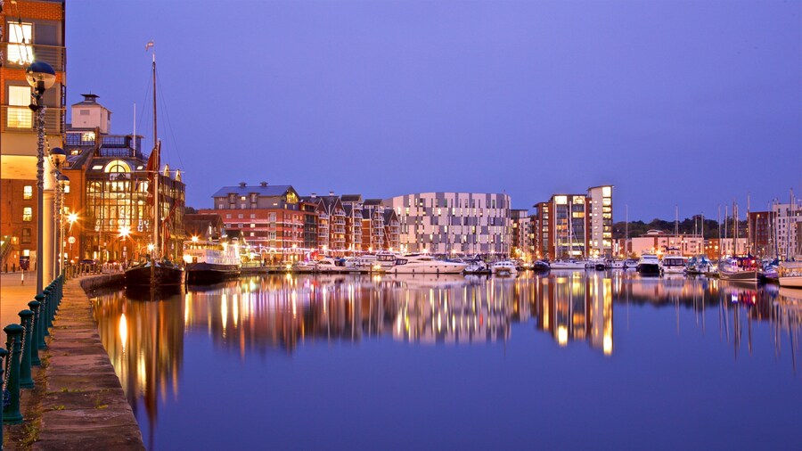 Ipswich Waterfront showing a bay or harbor and night scenes