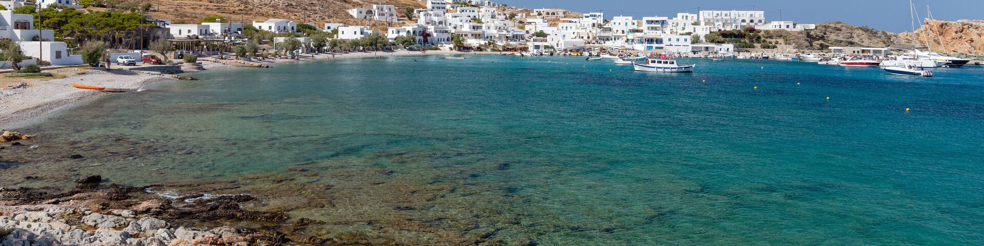 Karavostasis village, the port of Folegandros island, Cyclades, Greece.