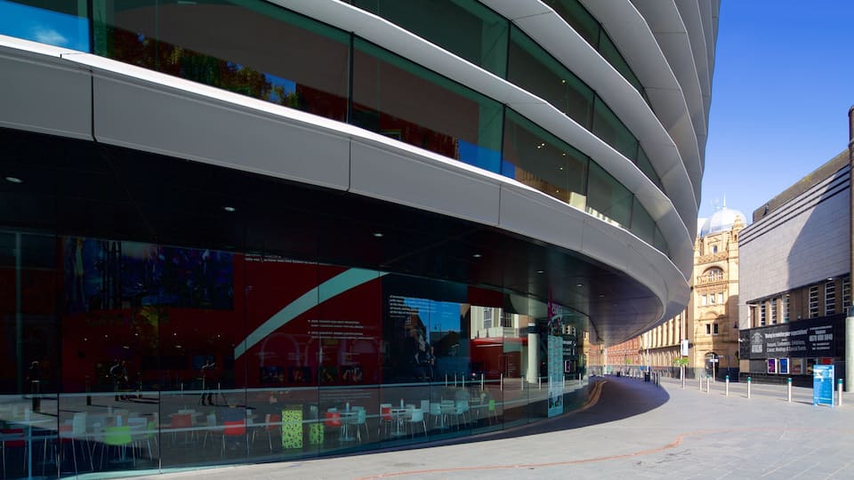 Curve Theatre featuring modern architecture and theater scenes