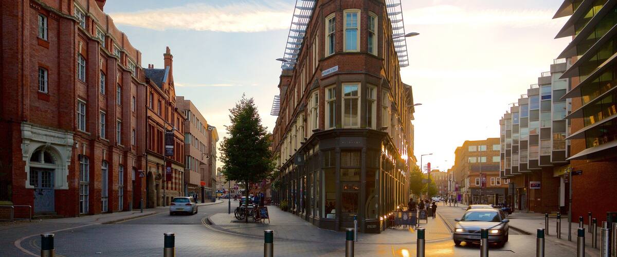 Curve Theatre which includes street scenes, a sunset and a city