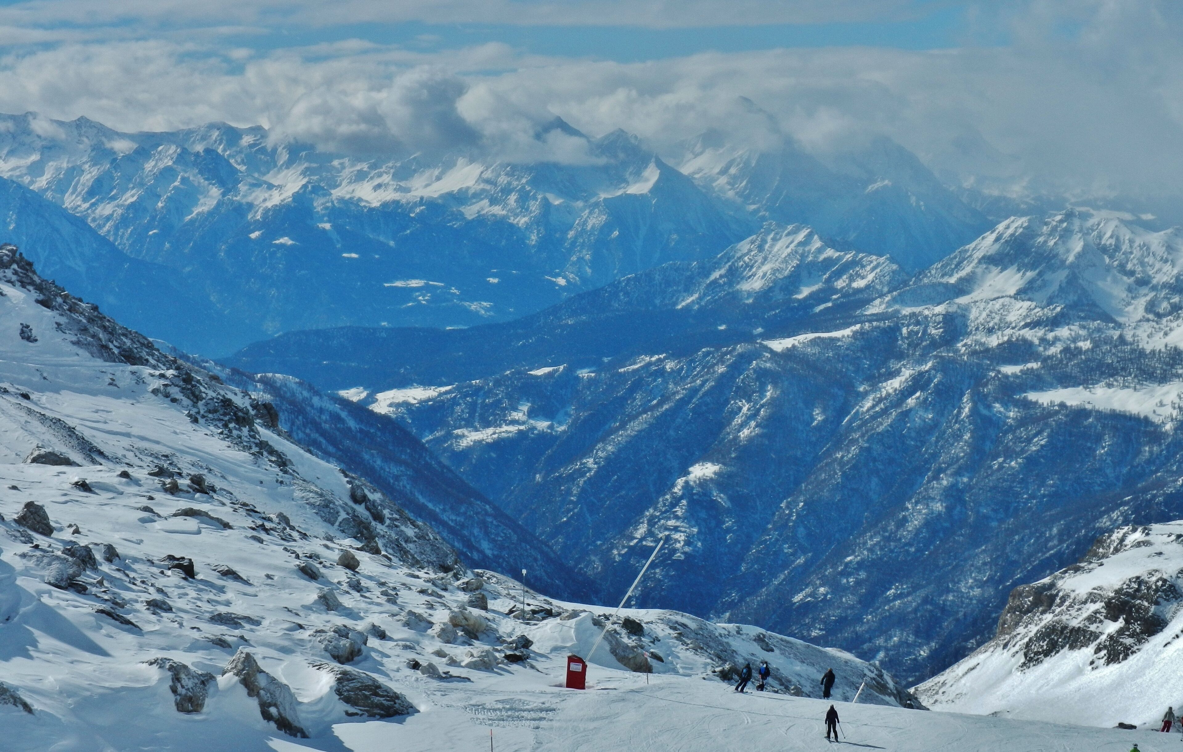 View direction Valtourenche and Valle D'aosta from Colle inf. Cime Bianche 2896 m