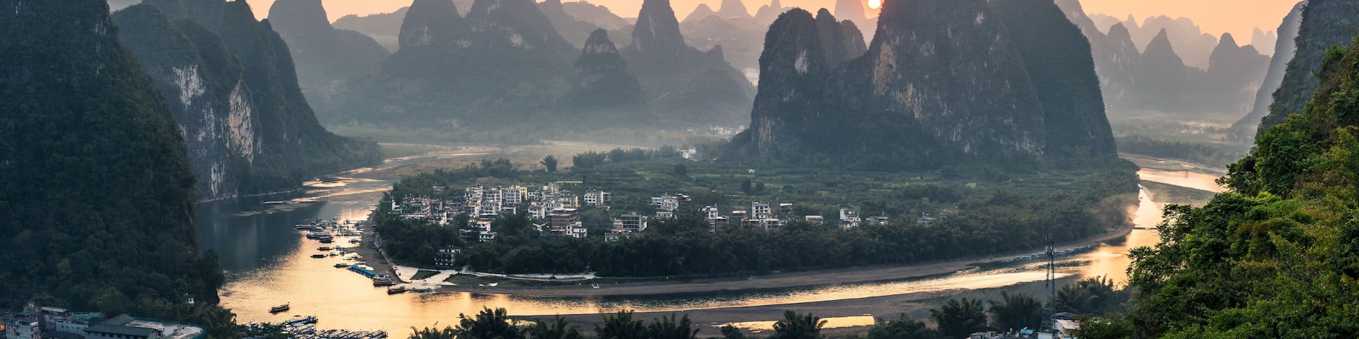 sunset in ancient town among mountains