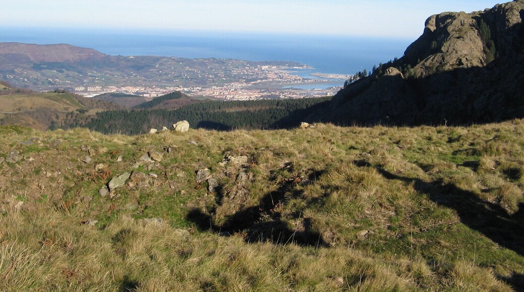 Overview of Irun, Hondarribia and a tip of Hendaia from Aiako Harria, with the Bay of Biscay in the background