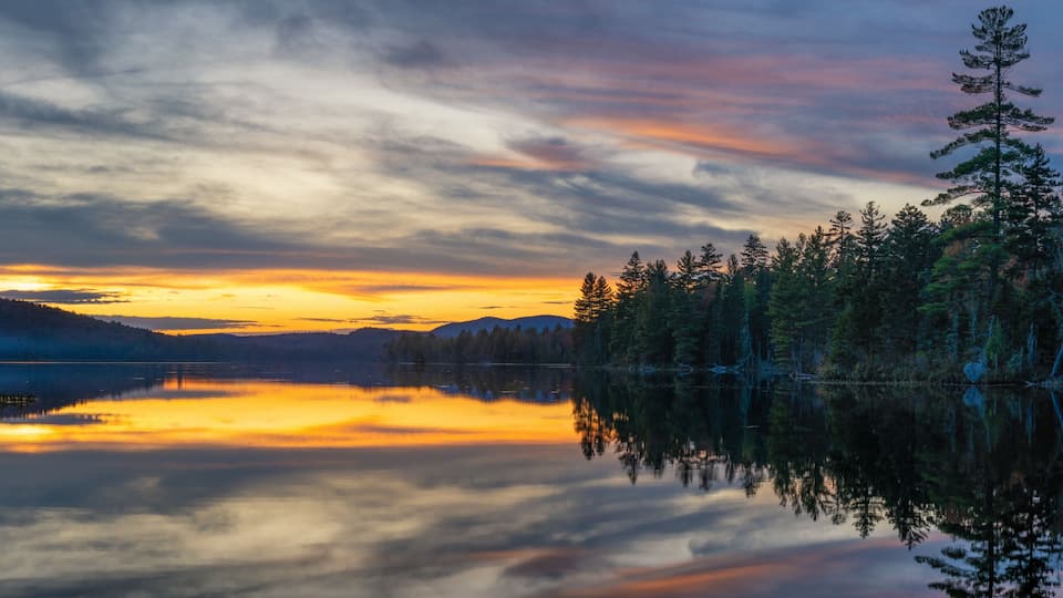Lake Durant autumn sunset in the High Peaks Wilderness area of New York Adirondack