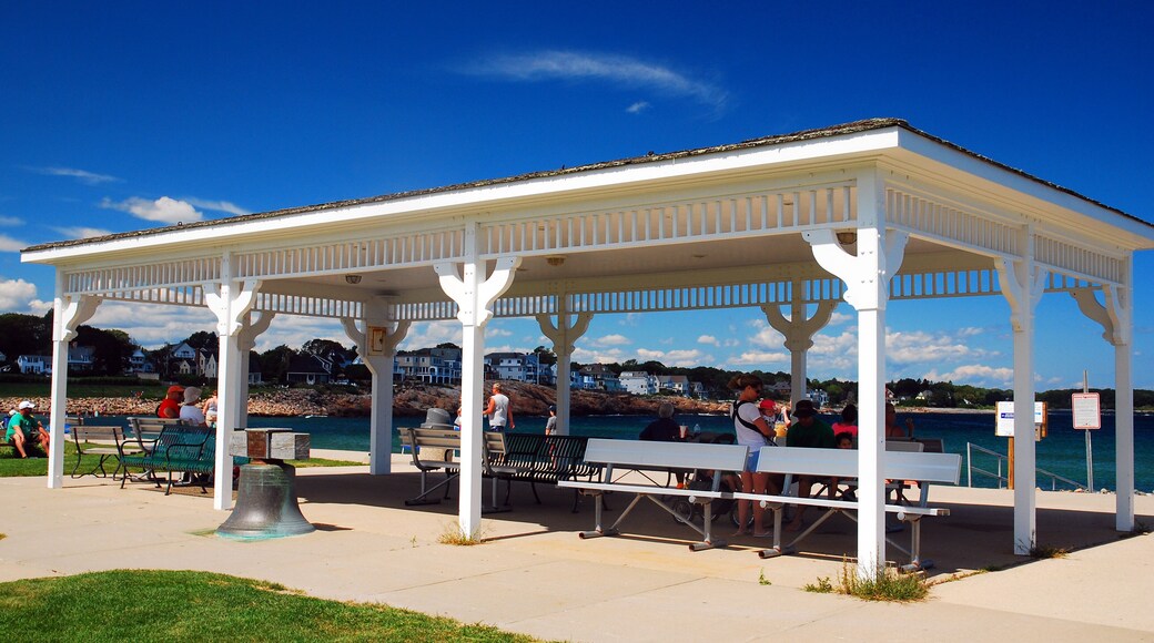 A pavillion offers shade for those at Short Sands Beach in York Maine