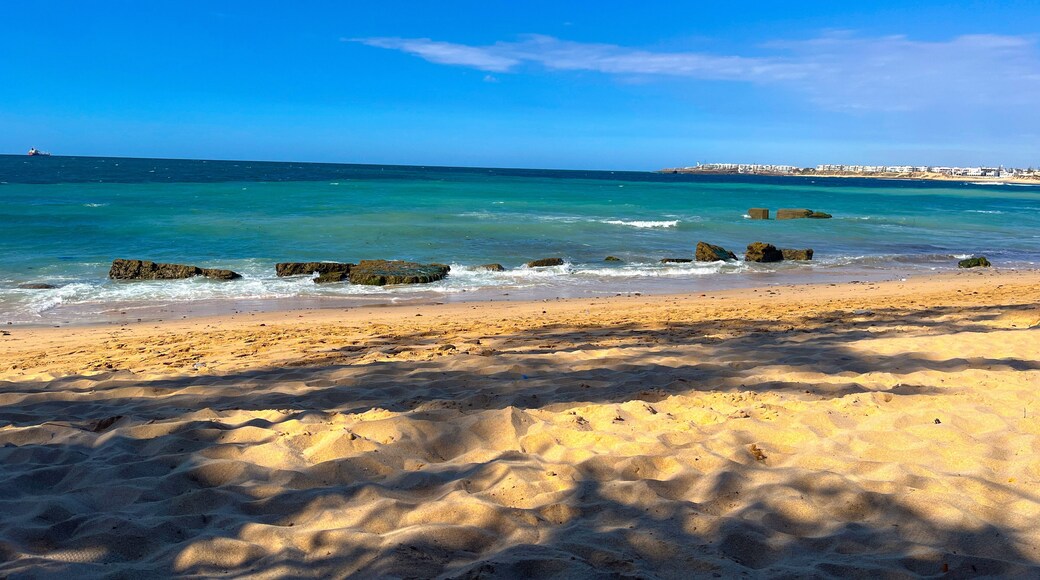 Scenic view of beach in mohammedia, morocco with turquoise water