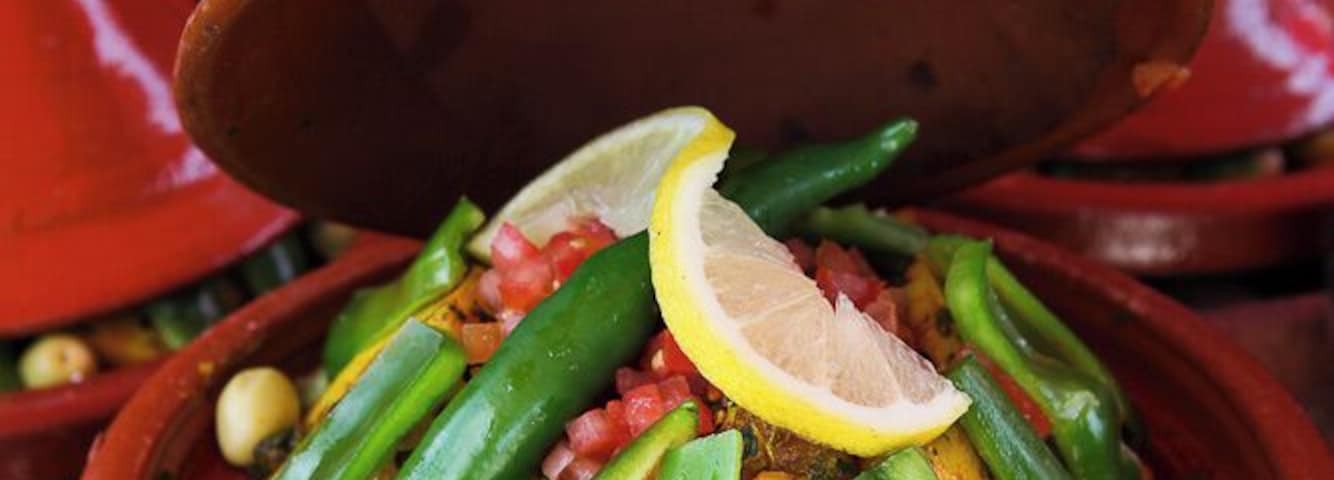 The infamous Moroccan Tagine.
Filled with fresh vegetables and meat, if you want, this typical local dish is found everywhere around the country. And every region has their own spin on it and spice blends they use.
The best thing to do is ask a local to make it - then you will get the very best tasting tagine!