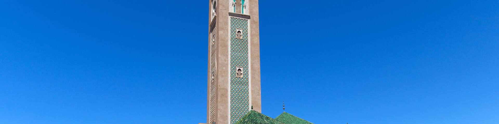 Ali Bin Abdullah Mosque in Mohammedia city on a sunny summer day. Kingdom of Morocco
