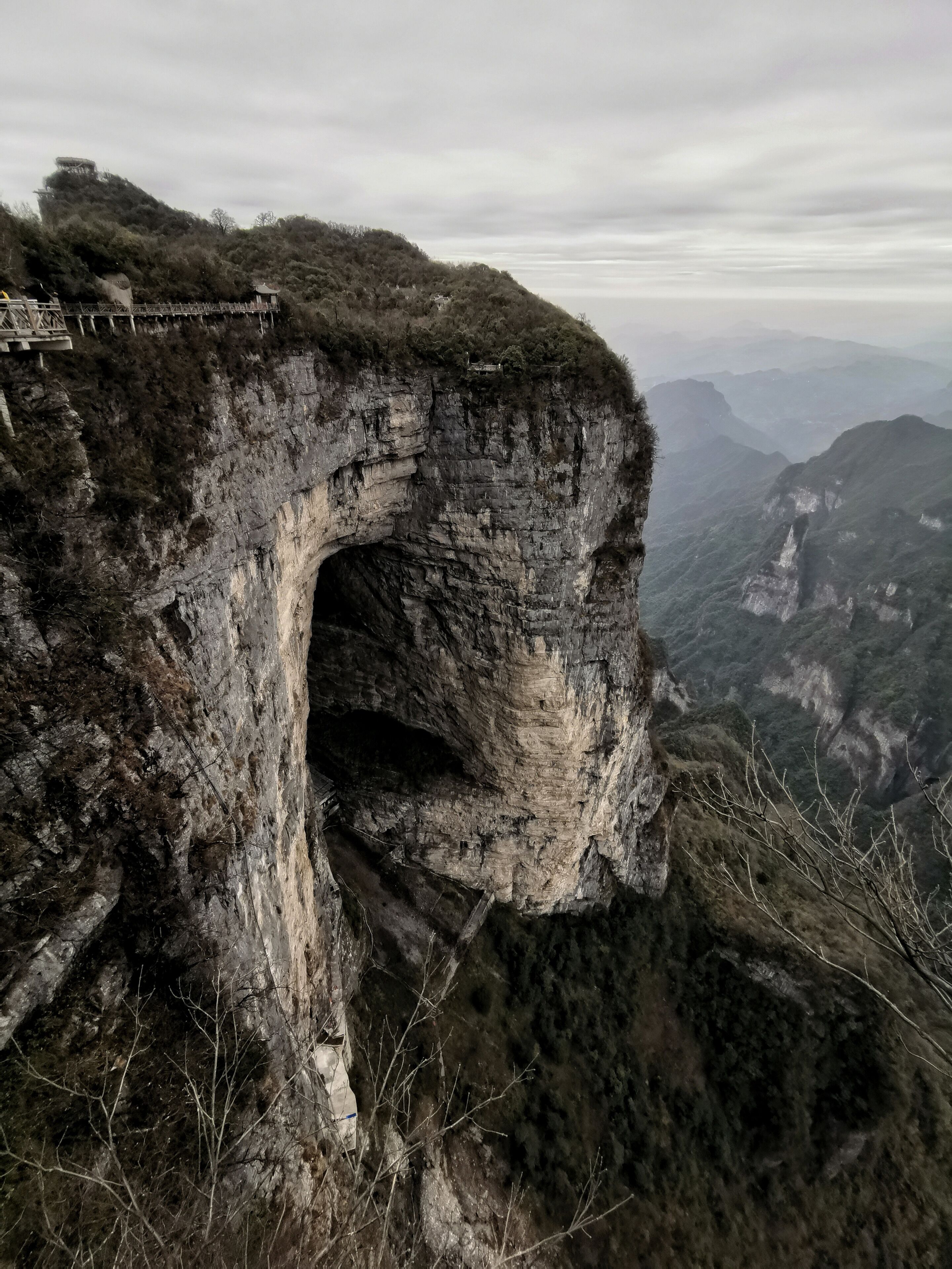The cliff walk in Tianmen Mountain is not to be missed as this allows you to have different points of view of the giant hole in the center of the rock.