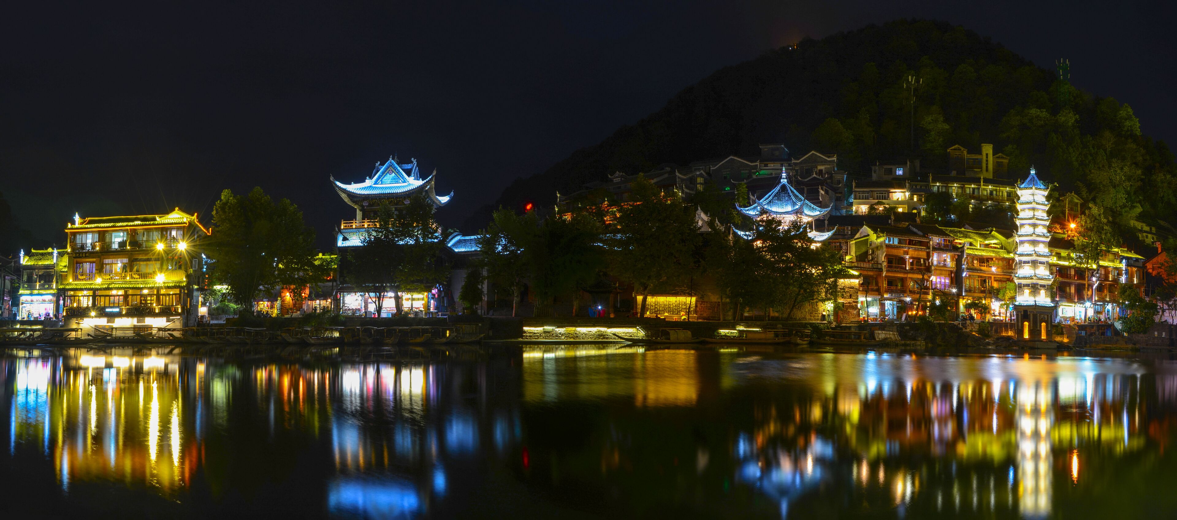 Fenghuang Ancient City Summer Night Scenery, Xiangxi, Hunan, China