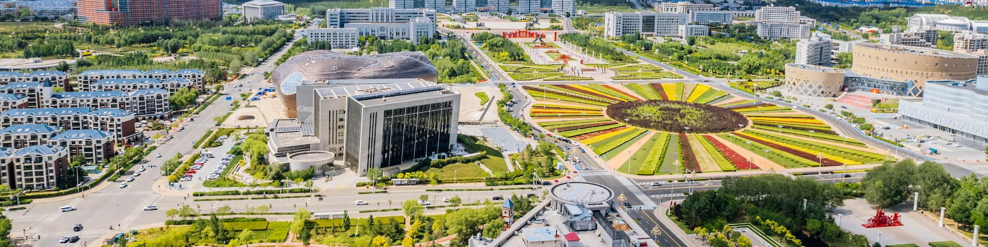 Urban Aerial Photography Scenery of Kangbashi New Area in Ordos, Inner Mongolia, China
