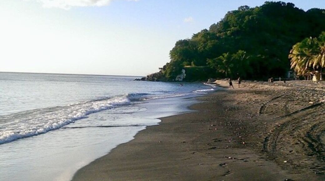 Beautiful black sand beach in Dominica the beach bar sells very fresh fried dolphin fish and bakes. Black sand feels so different from the white one it’s so soft and has bigger granules.