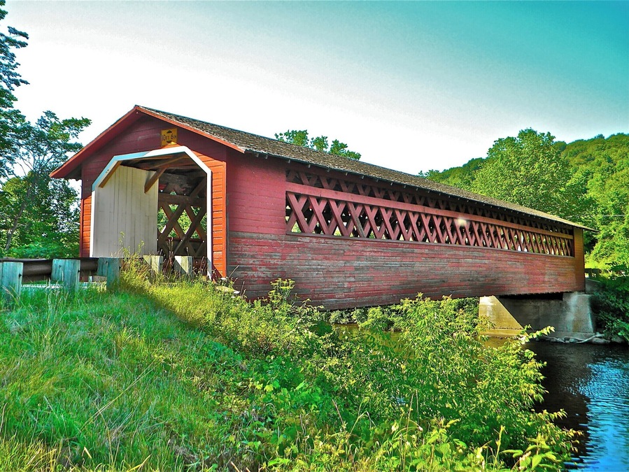 Burt Henry Covered Bridge over the Walloomsac River in Bennington, VT