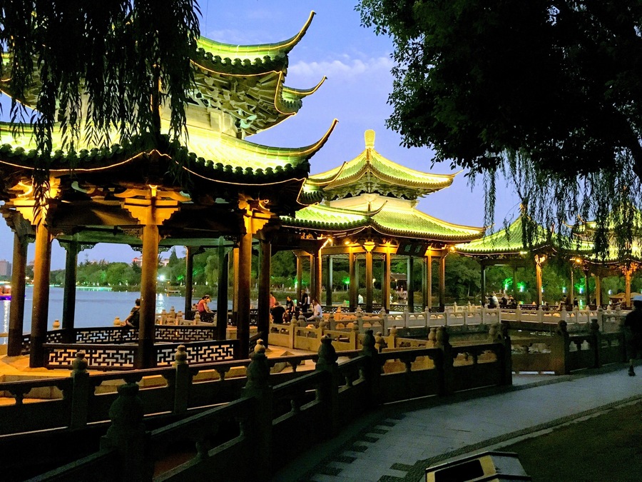 Twilight at the river around the old town of Nantong.