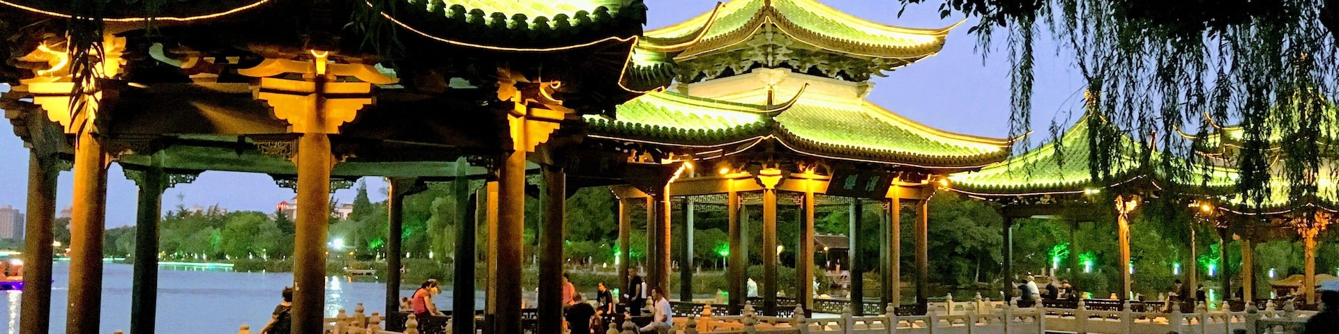 Twilight at the river around the old town of Nantong.