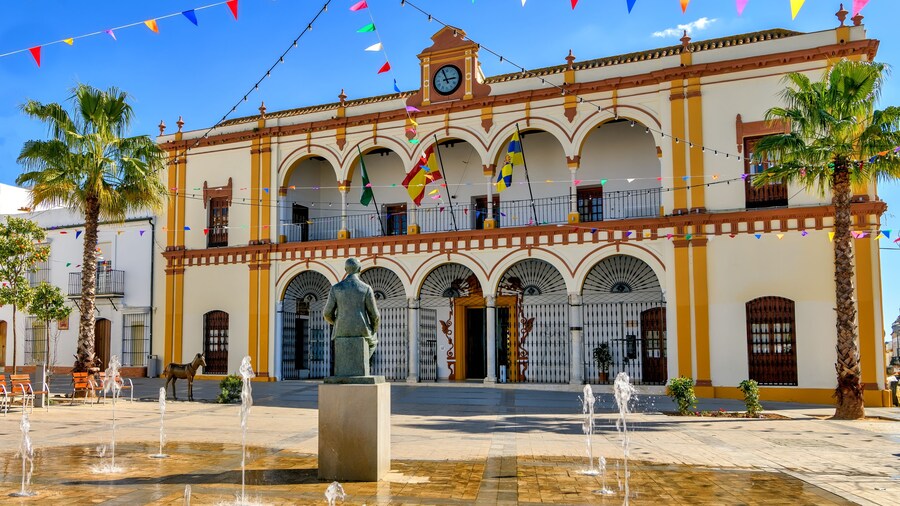 El Cabildo square and town hall building in old town Moguer, Andalusia, Spain.; Shutterstock ID 1031542486; Purchase Order: -