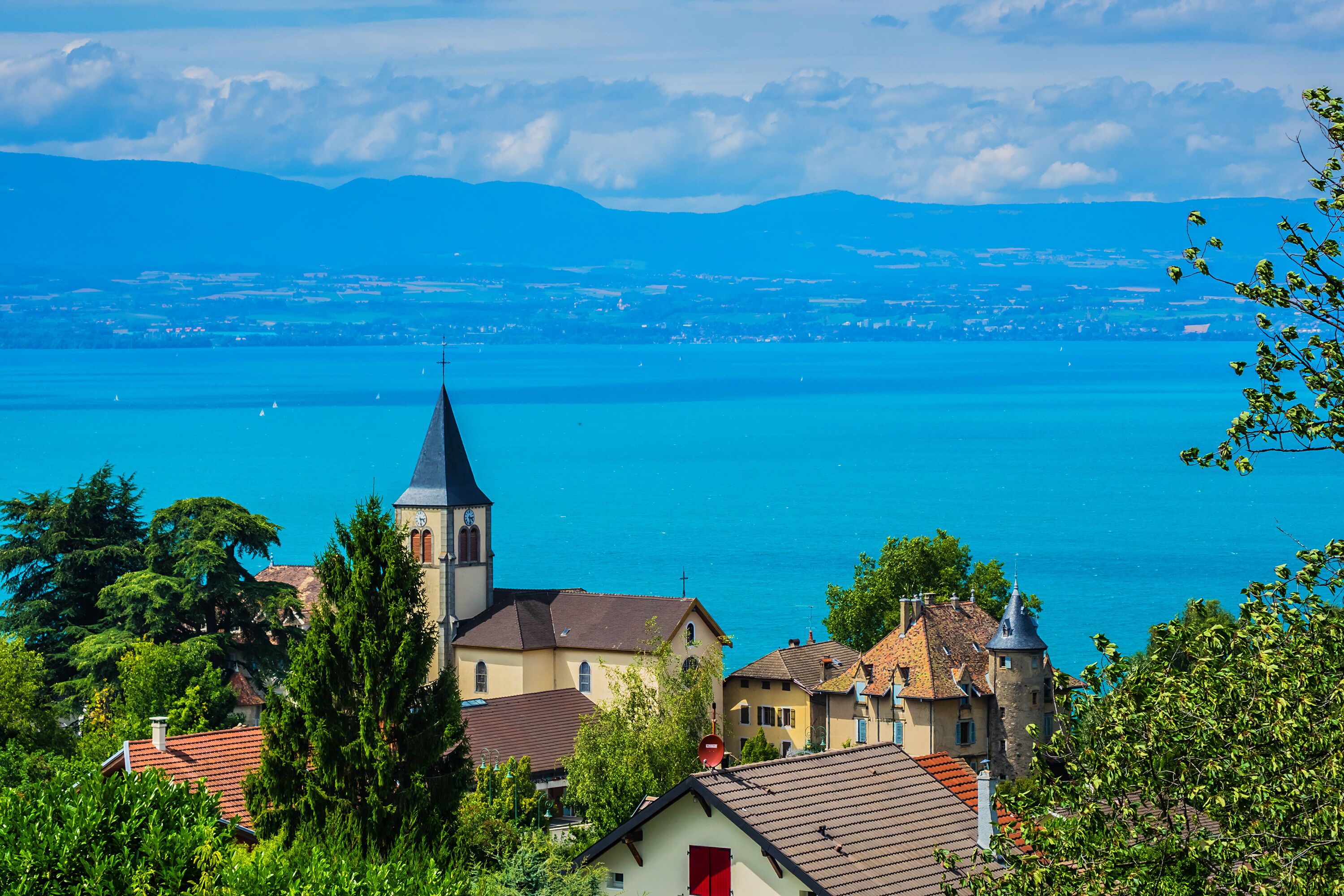 Beautiful village Neuvecelle not far from Evian-les-Bains on the banks of Leman Lake (east of France). Haute-Savoie department in the Auvergne-Rhone-Alpes region.