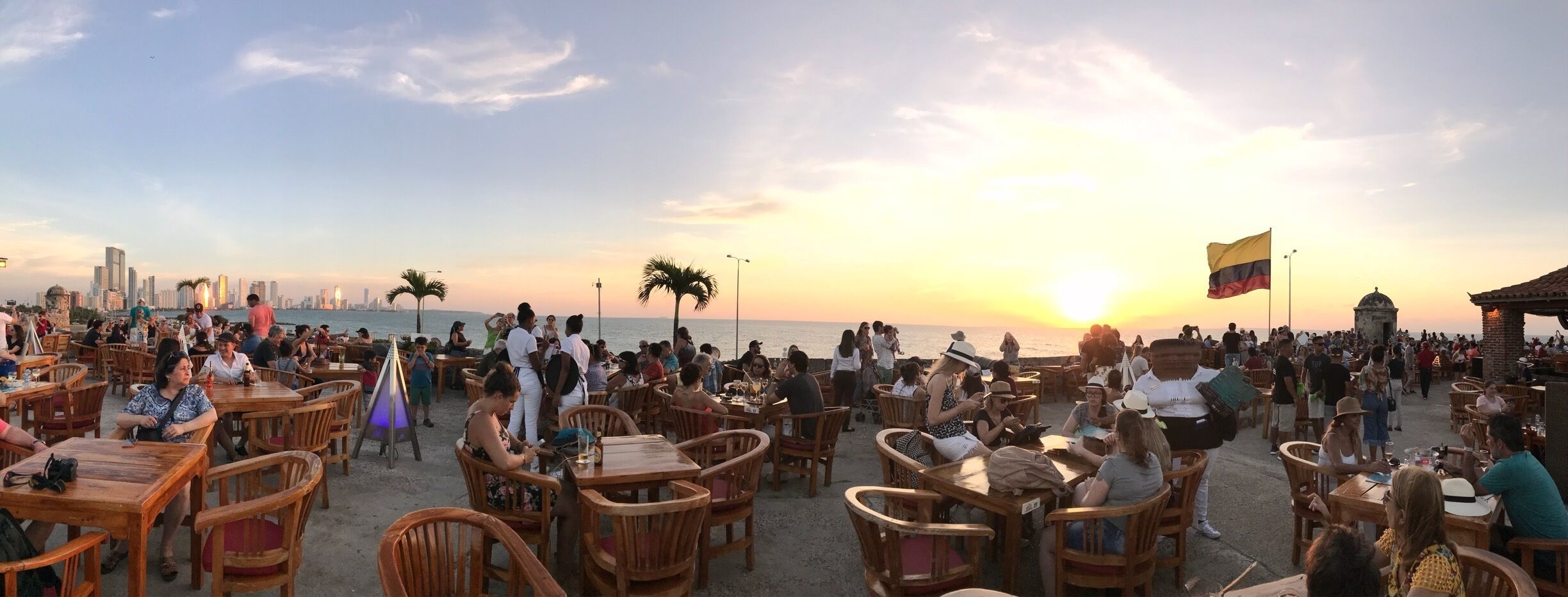 Sunset on top of the wall of old Cartagena.  Amazing breeze and views of both, new and old Cartagena.