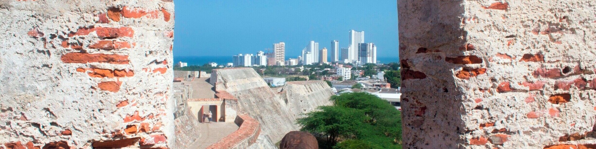 The view of the "new city" skyscrapers of Cartagena from the old fortress.
