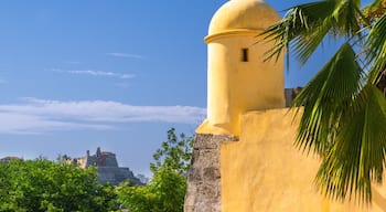 Photo of Castillo de San Felipe De Barajas, taken from Baluarte San Miguel de Chambacu, along the city wall. Construction of the fortress commenced in 1536 and expanded in 1657. It was added to the list of UNESCO World Heritage Sites in 1984.